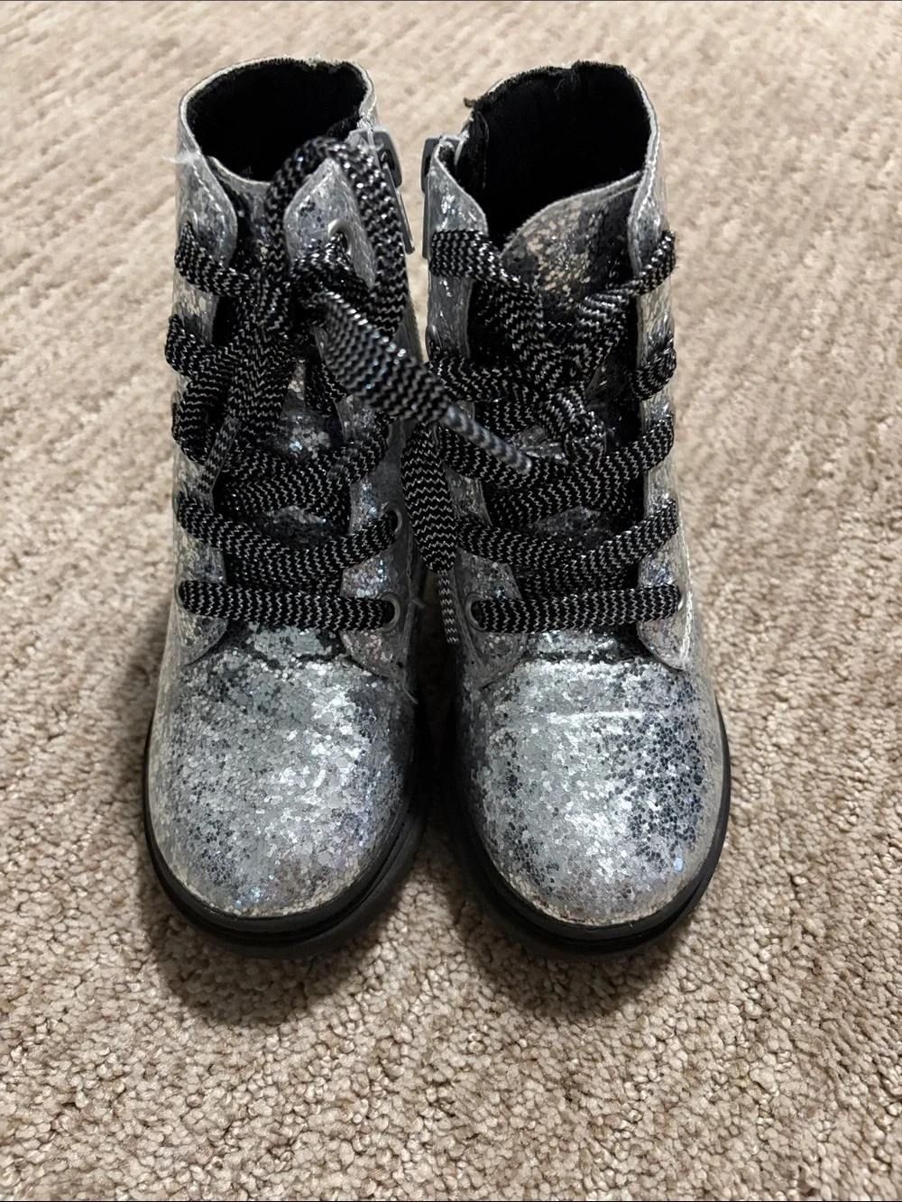 Girls' Jumping Beans Shimmer Silver Lace-Up Ankle Boots